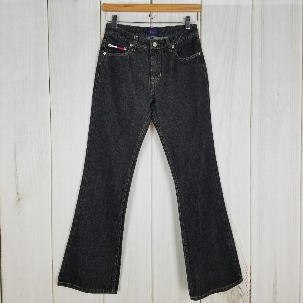 Y2K 2000s Tommy Hilfiger Black Mid-rise Waist Hipster Flare Jeans